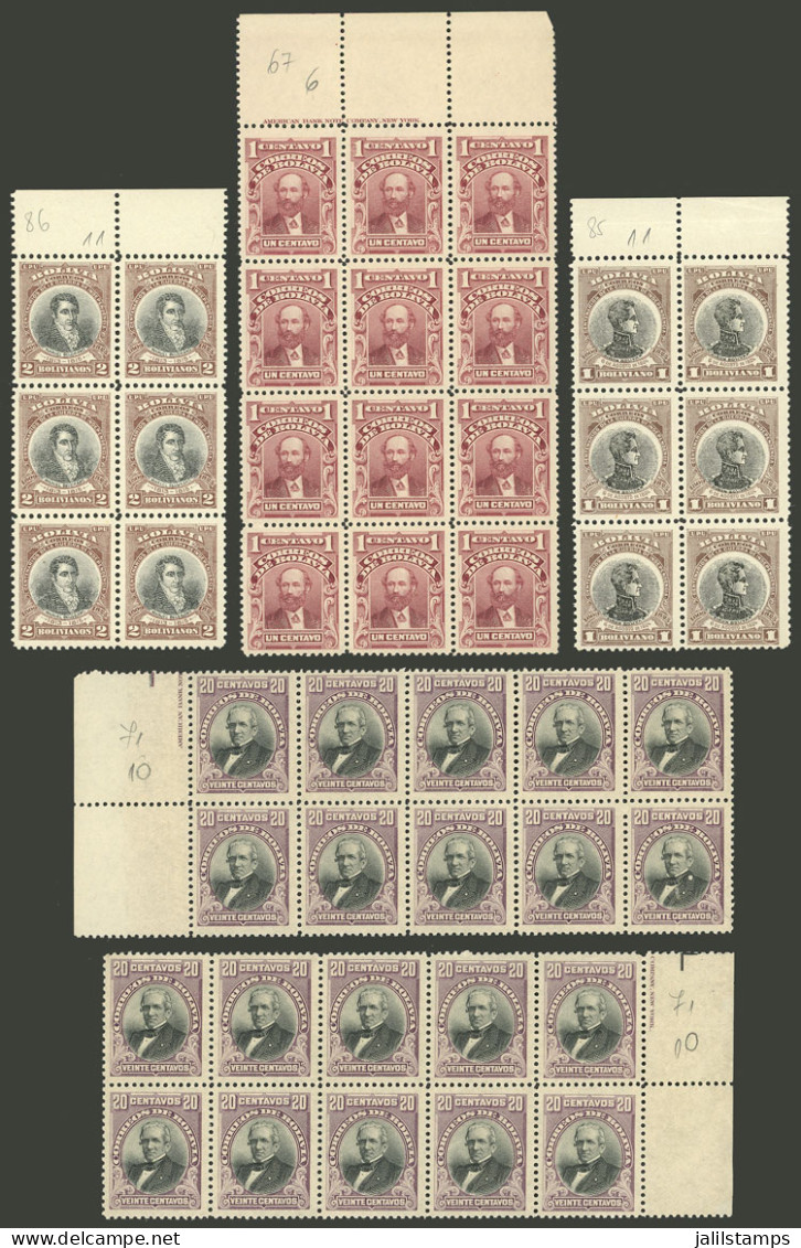 BOLIVIA: Sc.70 + Other Values, Lot Of 5 Blocks Of 6 To 10 Stamps Each, MNH, Excellent Quality, Low Start! - Bolivien