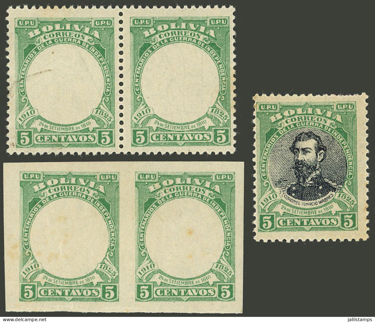 BOLIVIA: Sc.92, 2 Pairs With The CENTER OMITTED, Perforated And Imperforate, BOTH WITH WATERMARK, Mint, With Small Defec - Bolivie