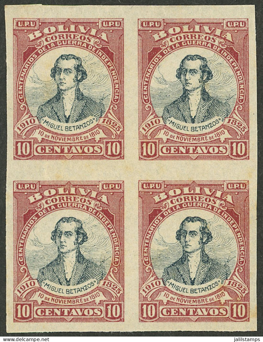 BOLIVIA: Sc.93a, 1910 Betanzos 10c., Imperforate Block Of 4, VF Quality! - Bolivie