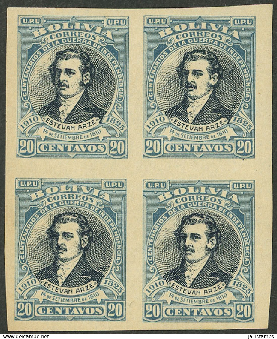 BOLIVIA: Sc.94a, 1910 Arze 20c., Imperforate Block Of 4, VF Quality! - Bolivië