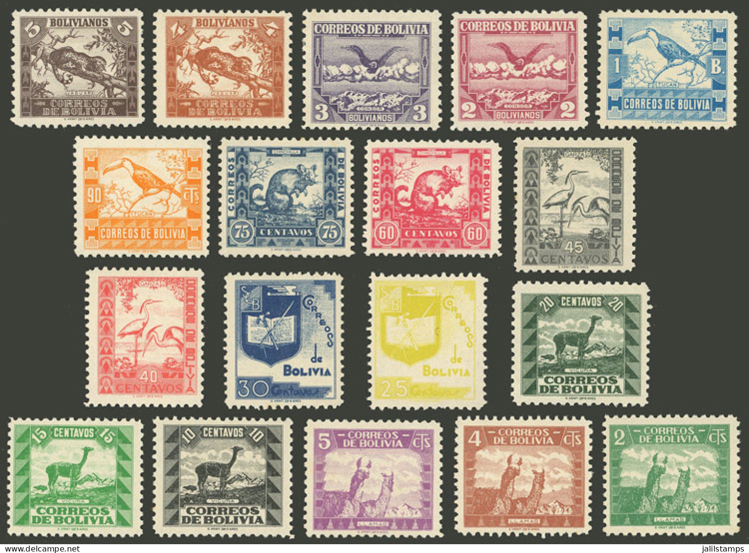 BOLIVIA: Yv.222/239, 1939 Fauna, Complete Set Of 18 Values, Mint With Hinge Marks (some MNH), VF! - Bolivia