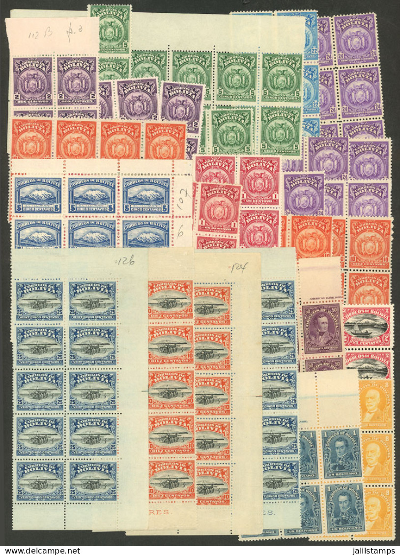 BOLIVIA: Lot Of Old Stamps In Pairs Or Larger Blocks, Most MNH (a Small Percentage With Hinge Marks) And Of Excellent Qu - Bolivië