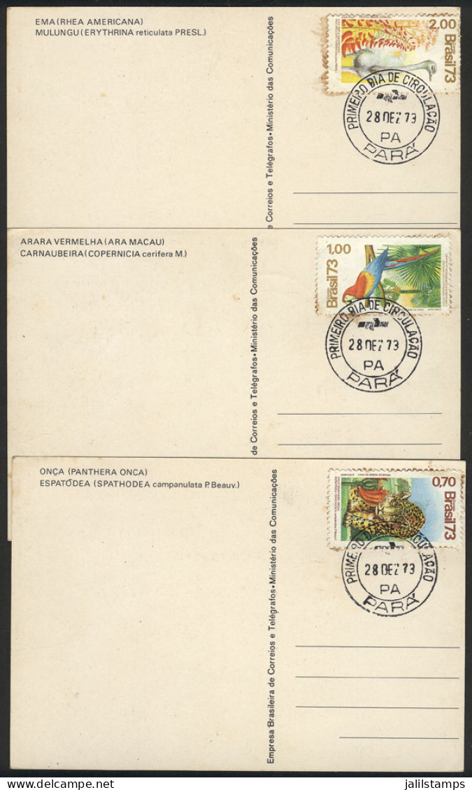 BRAZIL: 3 Postcards With Stamps Issued In 1973 (animals) With First Day Postmarks, Very Nice! - Other & Unclassified
