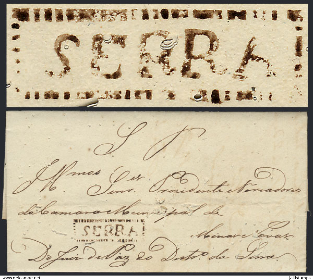 BRAZIL: Entire Letter Dated 10/FE/1840 To Minas Novas, With The Rare Pre-stamp Marking "SERRA" In Sepia Very Well Applie - Other & Unclassified