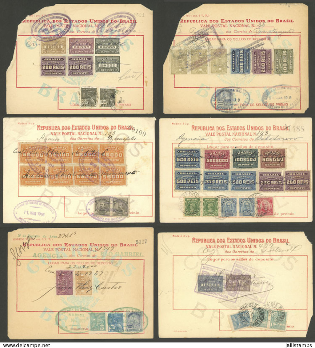 BRAZIL: 6 National Postal Money Orders With Very Nice Frankings, Interesting Group, With Defects, Low Start! - Sonstige & Ohne Zuordnung