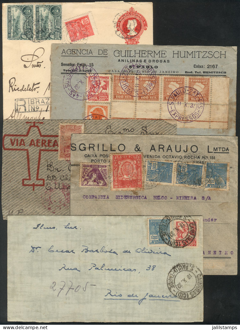 BRAZIL: 5 Covers Used Between 1923 And 1939, All With Commemorative Stamps In Their Postage, Very Interesting! - Sonstige & Ohne Zuordnung