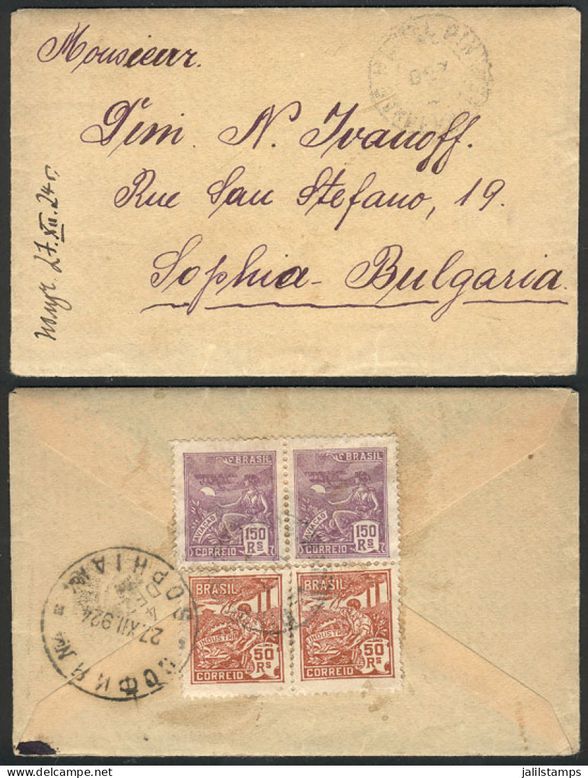 BRAZIL: Small Cover (with Original Letter) Franked On Back With 400Rs. And Sent From Rio To BULGARIA On 17/SE/1924, With - Autres & Non Classés