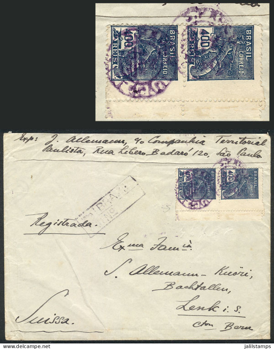 BRAZIL: Cover Franked With Pair Of 400Rs. With VARIETY: Misperforated, Sent From Sao Paulo To Switzerland In JAN/1927, V - Autres & Non Classés