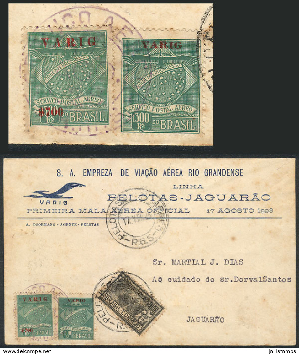 BRAZIL: RARE FLIGHT + VARINGUINHO: Cover Franked By RHM.V-1 + V-3 + Commemorative Stamp, Sent From Pelotas To Jaguarao O - Andere & Zonder Classificatie