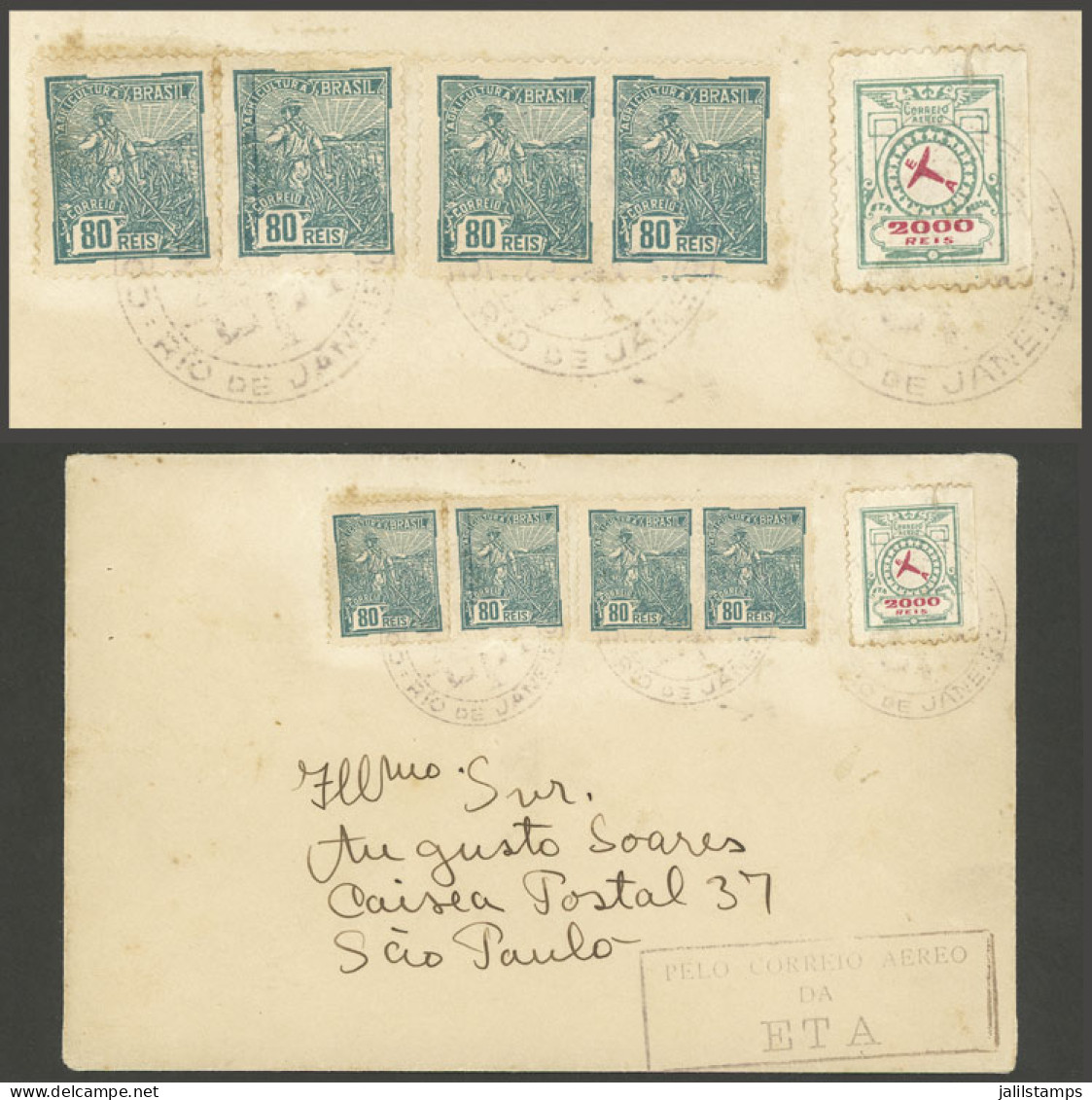 BRAZIL: 29/JUL/1929 Rio De Janeiro - Sao Paulo, ETA FIRST FLIGHT, Cover Franked By RHM.R-3 + Other Values, Arrival Backs - Other & Unclassified