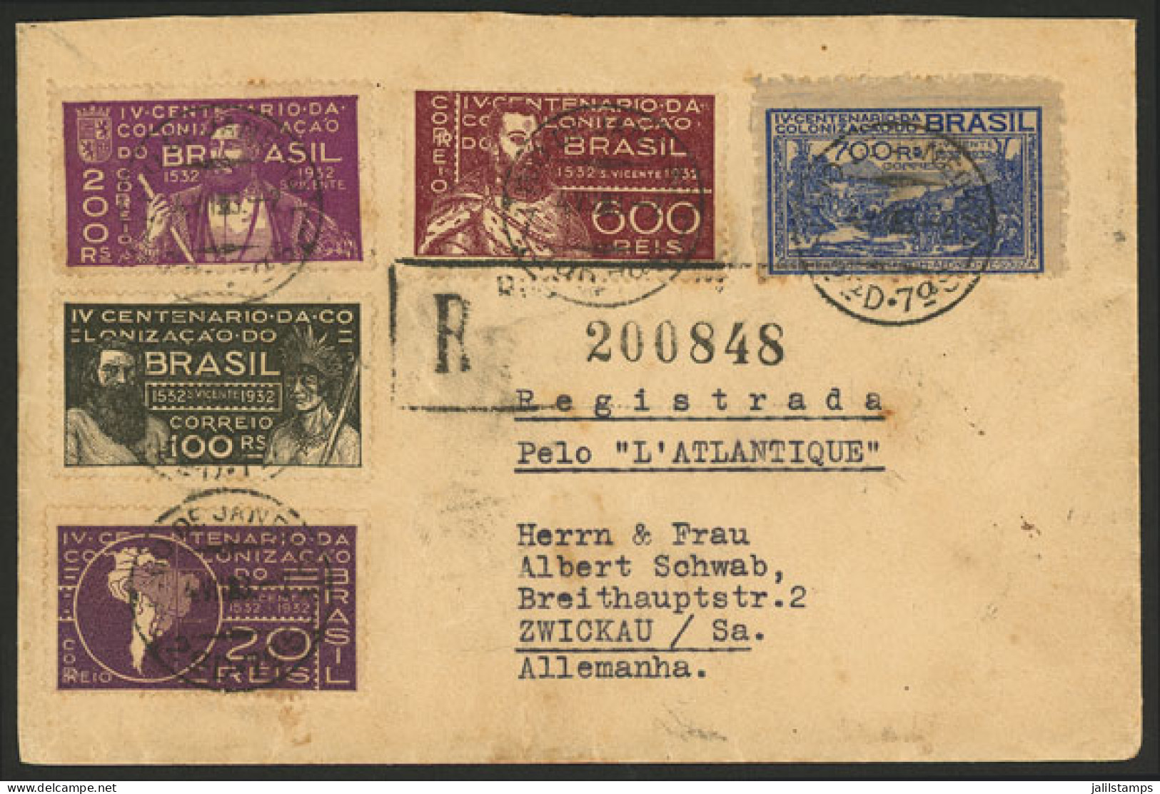 BRAZIL: LAST TRIP OF STEAMER L'ATLANTIQUE: Registered Cover Sent From Rio De Janeiro To Germany On 4/JUN/1932, With Nice - Sonstige & Ohne Zuordnung