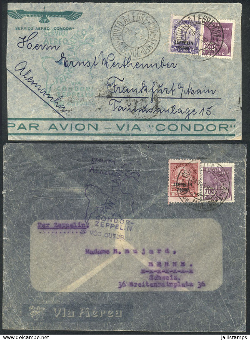 BRAZIL: 2 Covers Franked With Zeppelin Stamps RHM.Z-12 And Z-13, Flown Via ZEPPELIN To Germany And Switzerland, Respecti - Autres & Non Classés