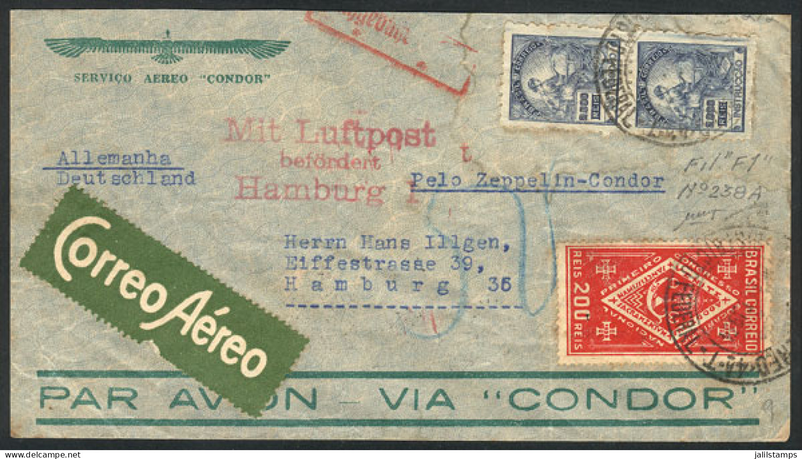 BRAZIL: Cover Flown By ZEPPELIN, Sent From Rio To Germany In SE/1934, With Arrival Backstamp Of Friedrichshafen 11/SE, V - Other & Unclassified