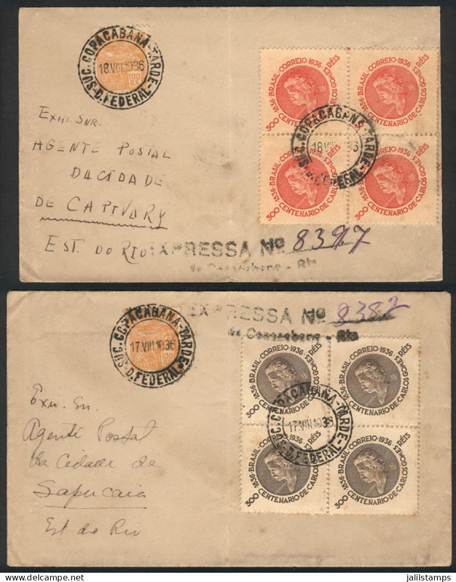 BRAZIL: 2 Express Covers Sent From Copacabana (Rio) To Sapucaia And Capivary On 17 And 18/AU/1936, Franked With 1,300Rs. - Other & Unclassified