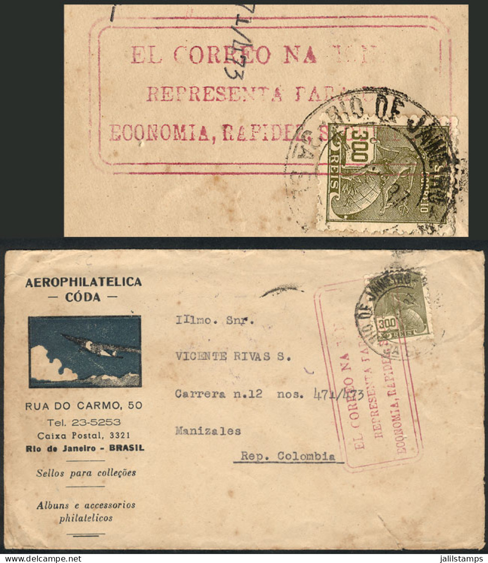 BRAZIL: Envelope Of The Stamp Shop "Aerophilatelica Coda", Franked With 300Rs. And Sent To Manizales (Colombia) In MAY/1 - Other & Unclassified