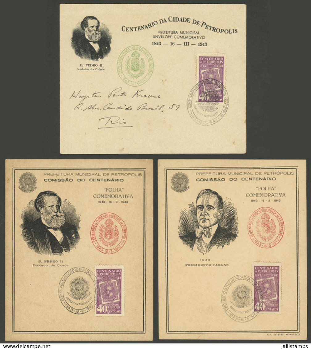 BRAZIL: 16/MAR/1943 Centenary Of Petropolis, Used FDC Cover + 2 Commemorative "folhas", Very Nice!" - Autres & Non Classés