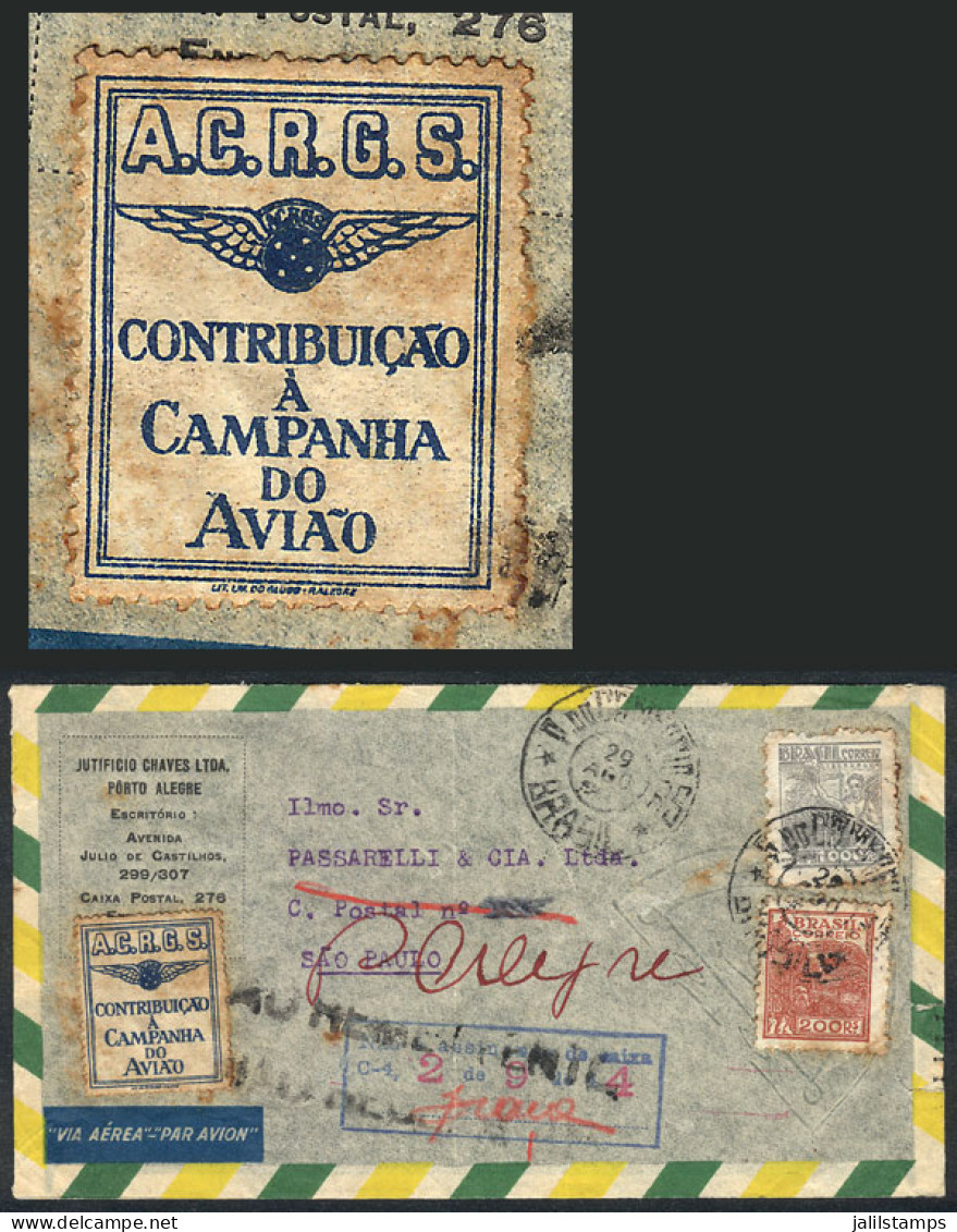 BRAZIL: Airmail Cover Sent From Porto Alegre To Sao Paulo On 29/AU/1944 And Returned To Sender, With Interesting Cindere - Autres & Non Classés