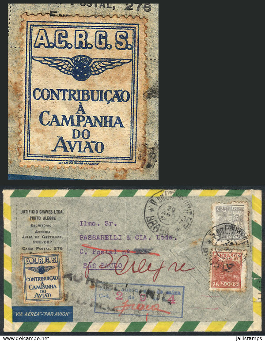 BRAZIL: Airmail Cover Sent From Porto Alegre To Sao Paulo On 29/AU/1944 And Returned To Sender, With Interesting Cindere - Sonstige & Ohne Zuordnung