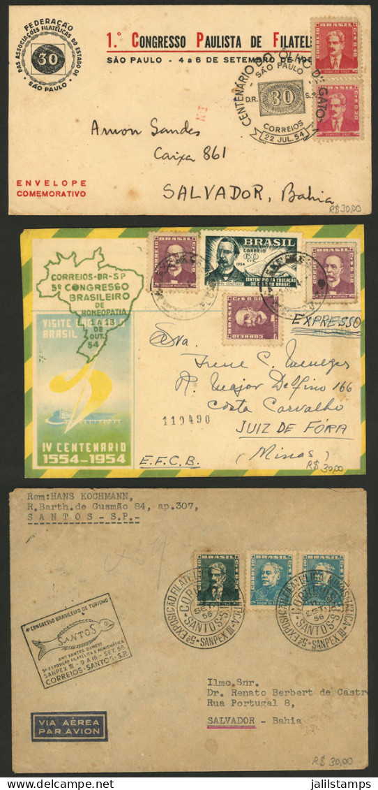 BRAZIL: 3 Covers Used Between 1954 And 1956, All With Special Topical Cancels, Very Nice! - Altri & Non Classificati