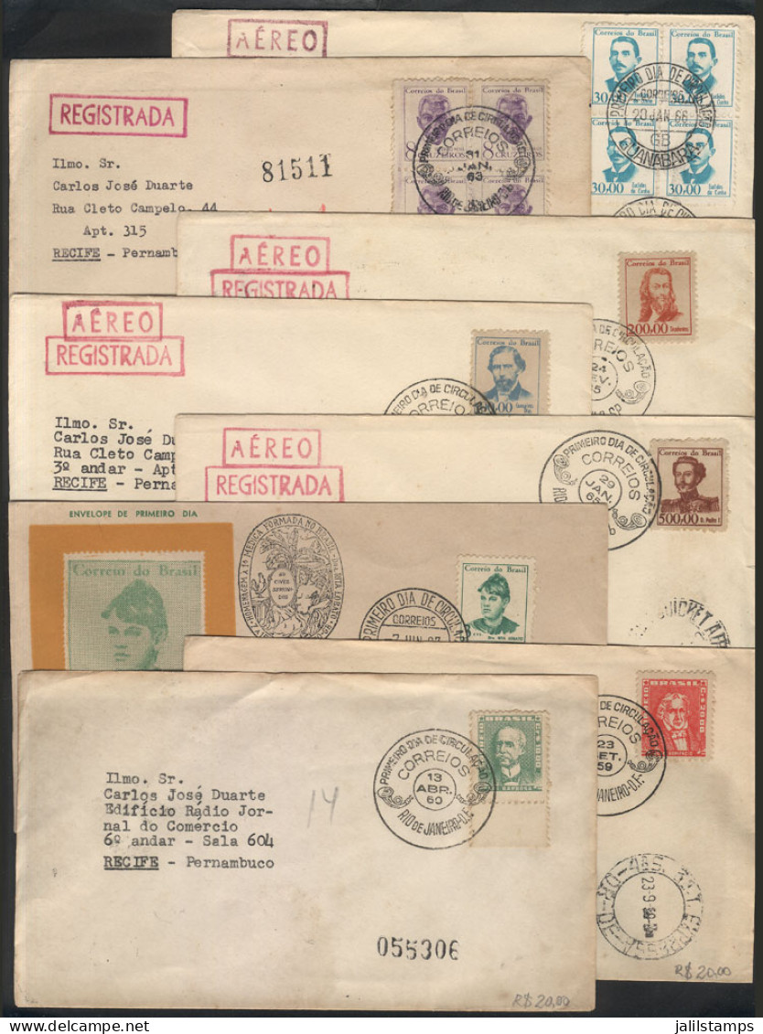 BRAZIL: 8 Covers Used Between 1959 And 1967, All Franked With Definitive Stamps And FIRST DAY Postmarks, VF! - Autres & Non Classés