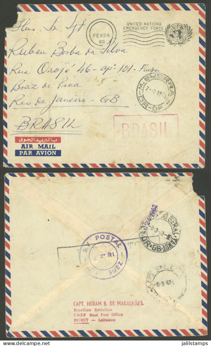 BRAZIL: Cover Posted By A Brazilian Soldier In The UNO Emergency Forces In LEBANON On 24/FE/1962, To His Family In Rio,  - Other & Unclassified