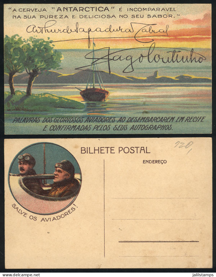BRAZIL: Advertising Postcard Of "ANTARCTICA" Beer, With Printed Signatures Of Aviators Artur De Sacadura Cabral And Gago - Other