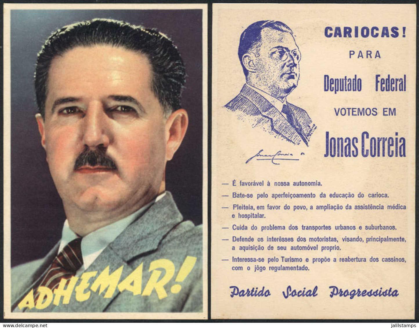 BRAZIL: Adhemar (Pereira De Barros), Politician, Two-time Governor Of The State Of Sao Paulo. With Advertisement On Reve - Autres