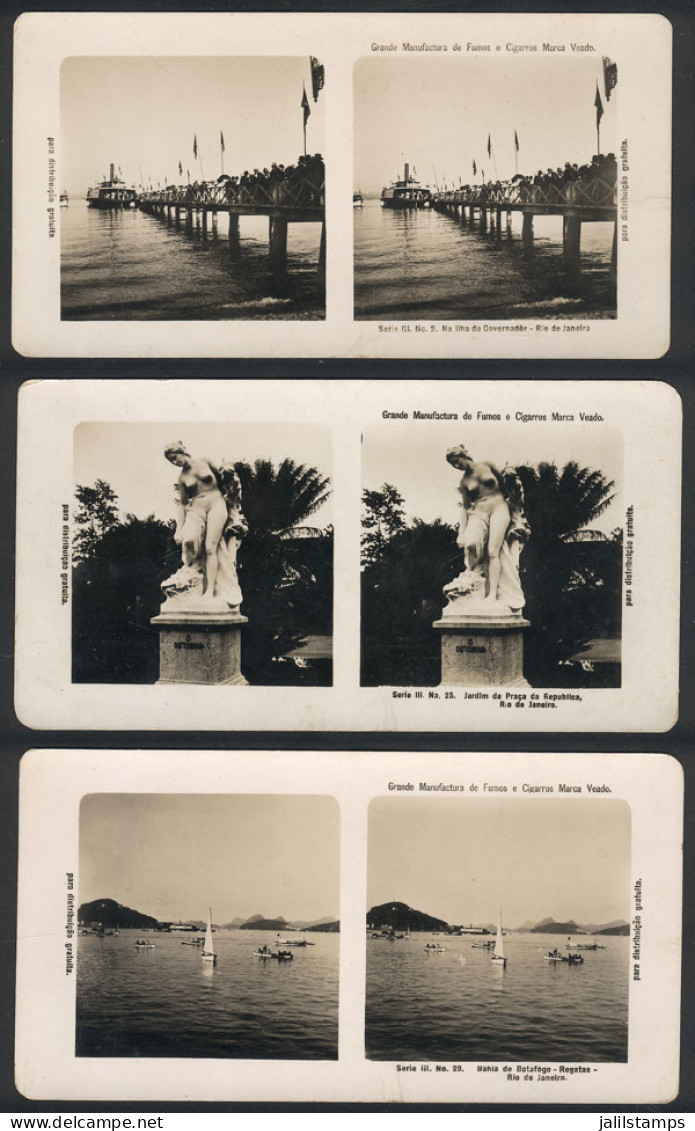 BRAZIL: 3 Old Stereoview Cards With Views Of RIO DE JANEIRO, Produced By Cigarette Company Veado, Excellent Quality! - Autres