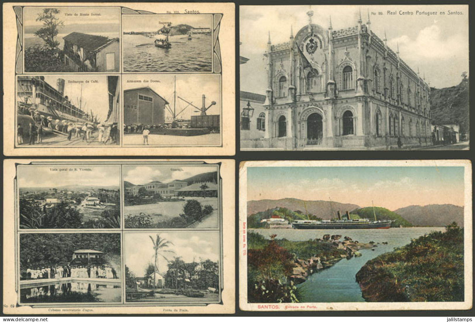 BRAZIL: SANTOS And GUARUJÁ: 4 Old Postcards With Very Good Views, Very Fine Quality! - Andere