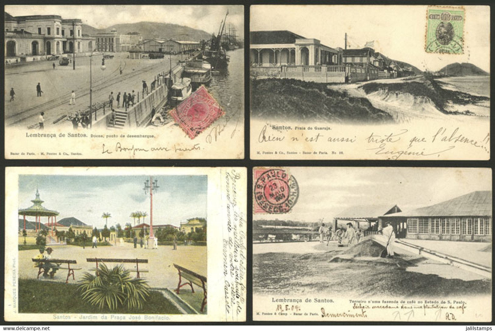 BRAZIL: SANTOS: 16 Old Postcards, Including Several Very Good Views And Interesting Editors, Most Of Fine To Very Fine Q - Otros