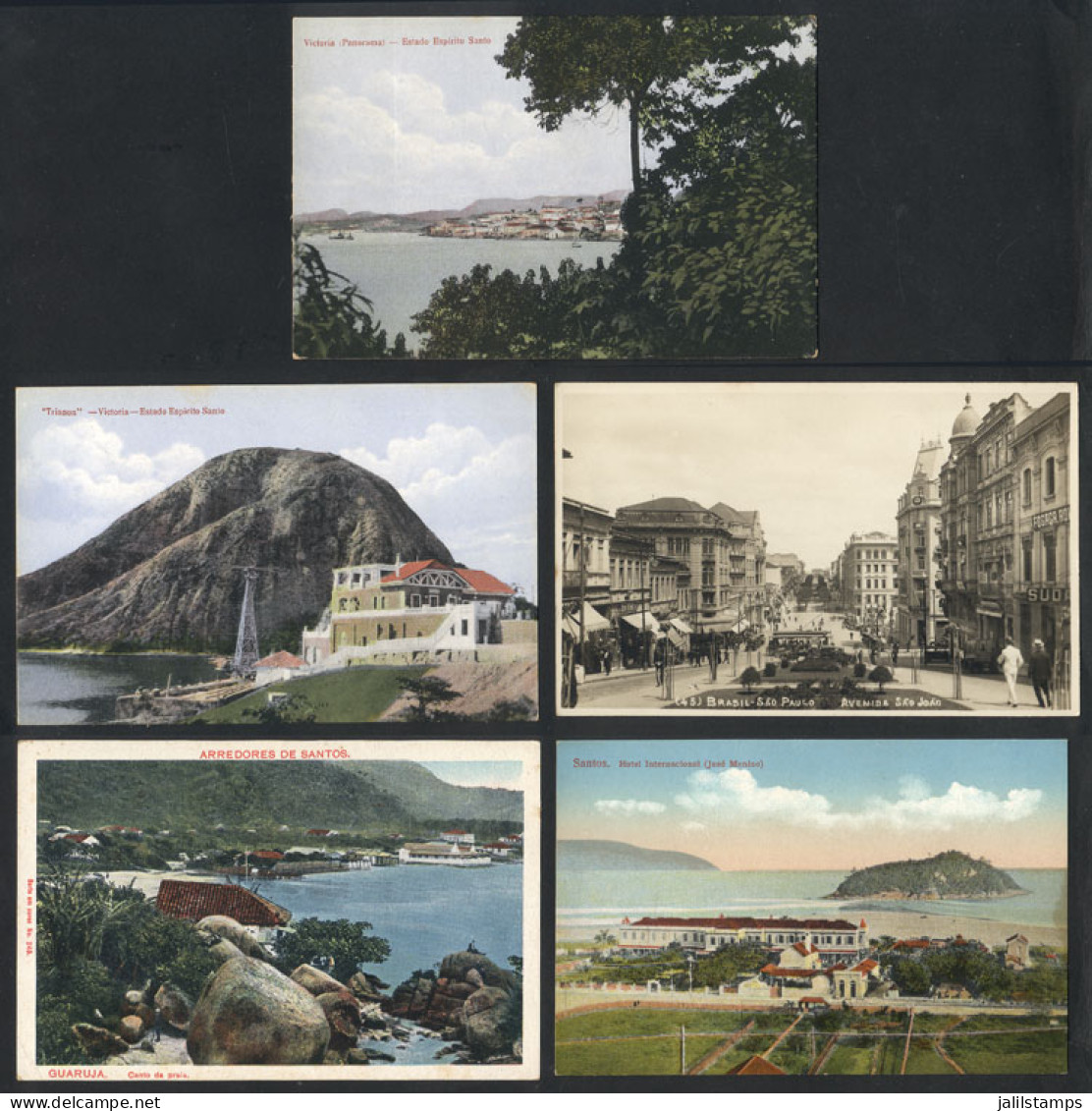 BRAZIL: 5 Old Cards With Very Good Views Of Victoria (2), Santos (2) And Sao Paulo, VF Quality! - Autres
