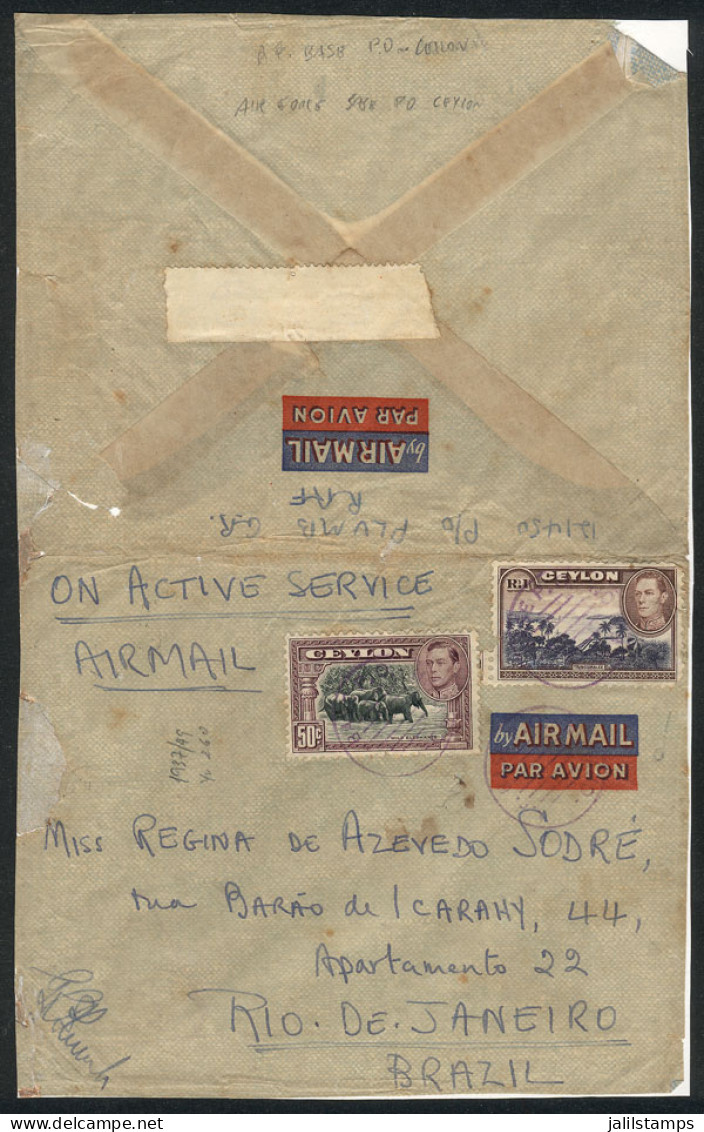 CEYLON: Airmail Cover Sent By A Member Of The RAF At The War Front (circa 1942) To Brazil, Very Interesting, Rare Destin - Ceilán (...-1947)