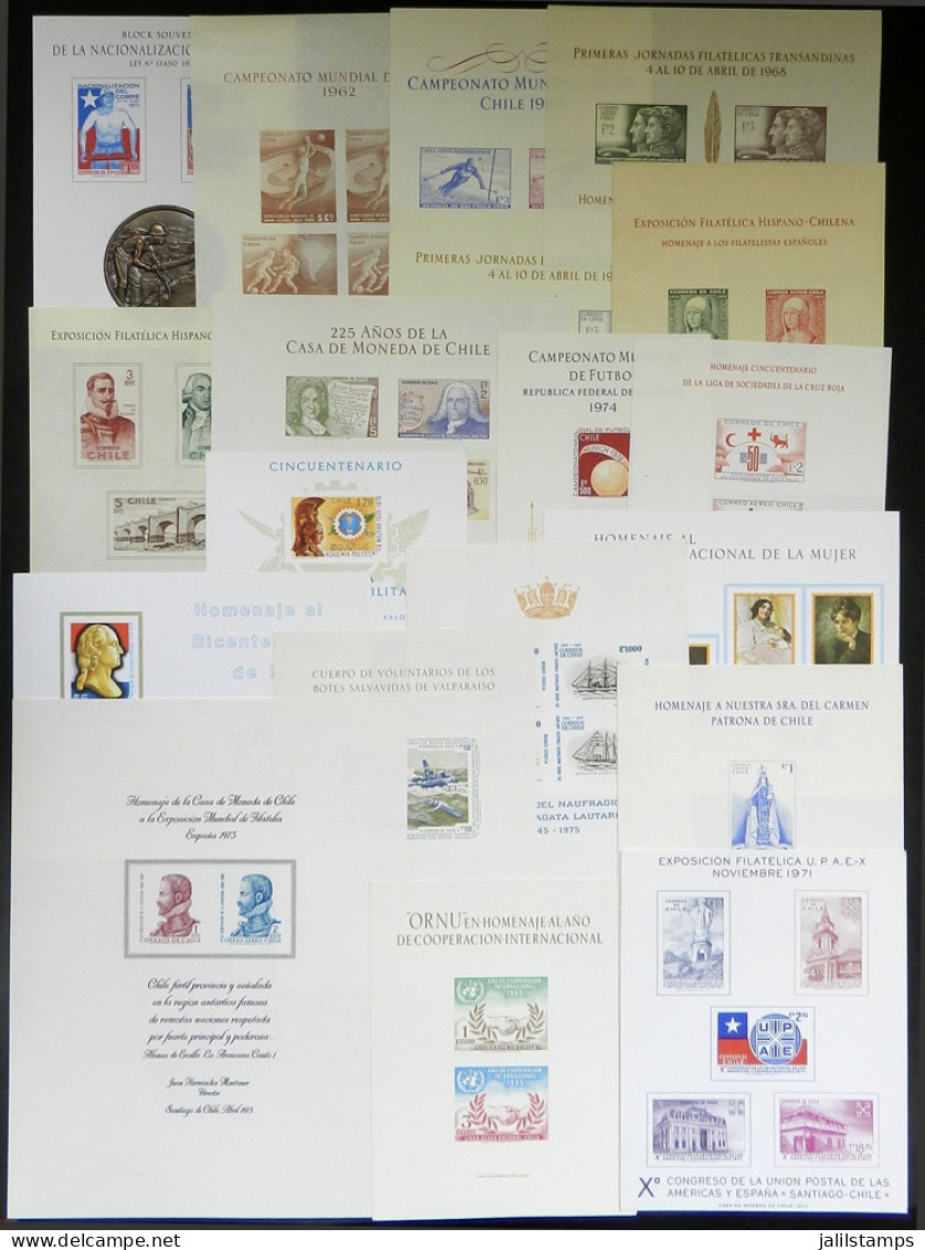 CHILE: Lot Of 19 Souvenir Sheets, Several Issued Without Gum And Printed On Thin Card, Most Are Not Catalogued By Scott, - Cile