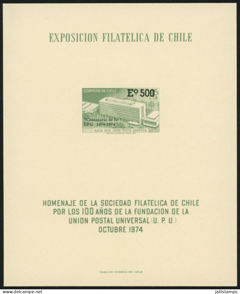 CHILE: Souvenir Sheet Issued In 1974 By Casa De Moneda De Chile Commemorating UPU 100 Years, With Stamp Sc.441 And Inscr - Chili