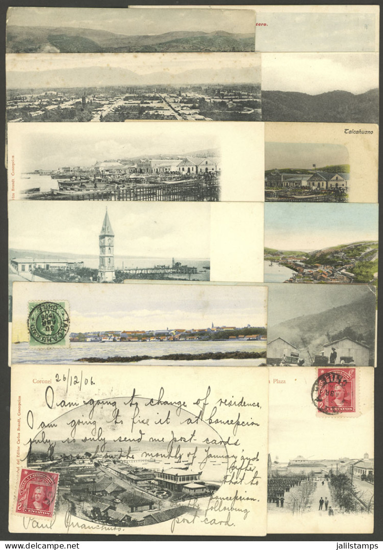 CHILE: 12 Old Postcards With Very Good Views, For Example Of Coronel, Lota, Ancud, Juncal, Corral, Penco, Etc., VF Gener - Chili