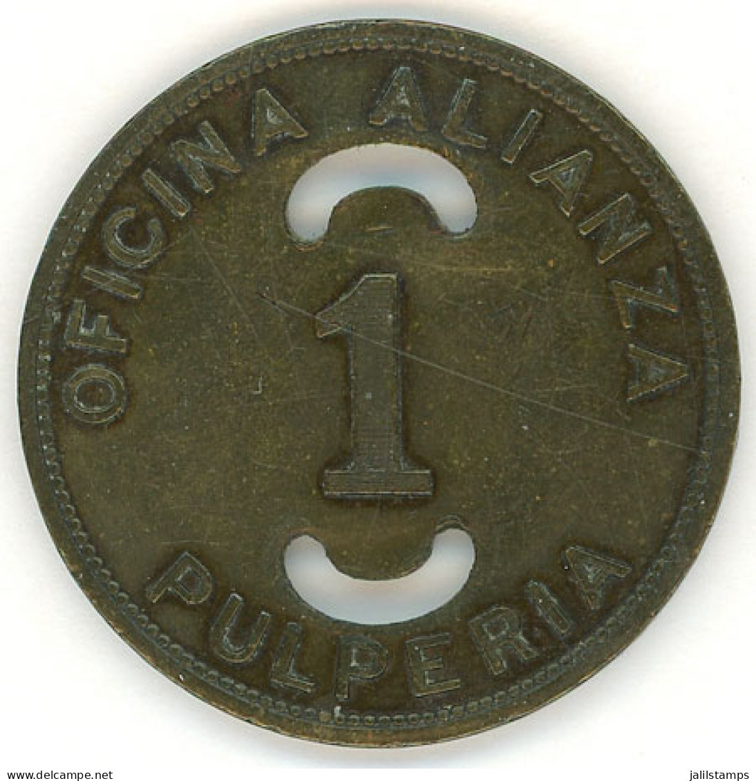 CHILE: Old Token Of 1 Peso Of The Pulpería Of Oficina Alianza, Very Attractive, Fine Quality! - Unclassified