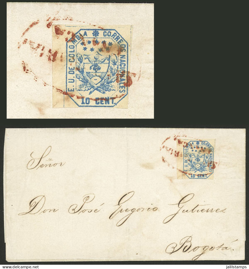 COLOMBIA: Sc.25, 1863 10c. Blue, Wide To Huge Margins (with Left Sheet Margin), Franking A Folded Cover Sent To Bogotá,  - Colombia