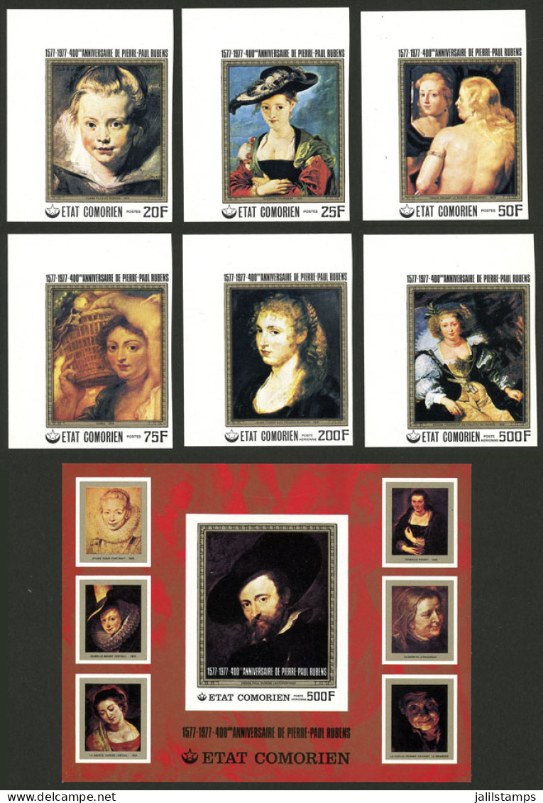 COMORO ISLANDS: Sc.261/267, 1977 Paintings By Rubens, The Set Of 6 Values + S.sheet, IMPERFORATE, MNH, Excellent Quality - Comoren (1975-...)