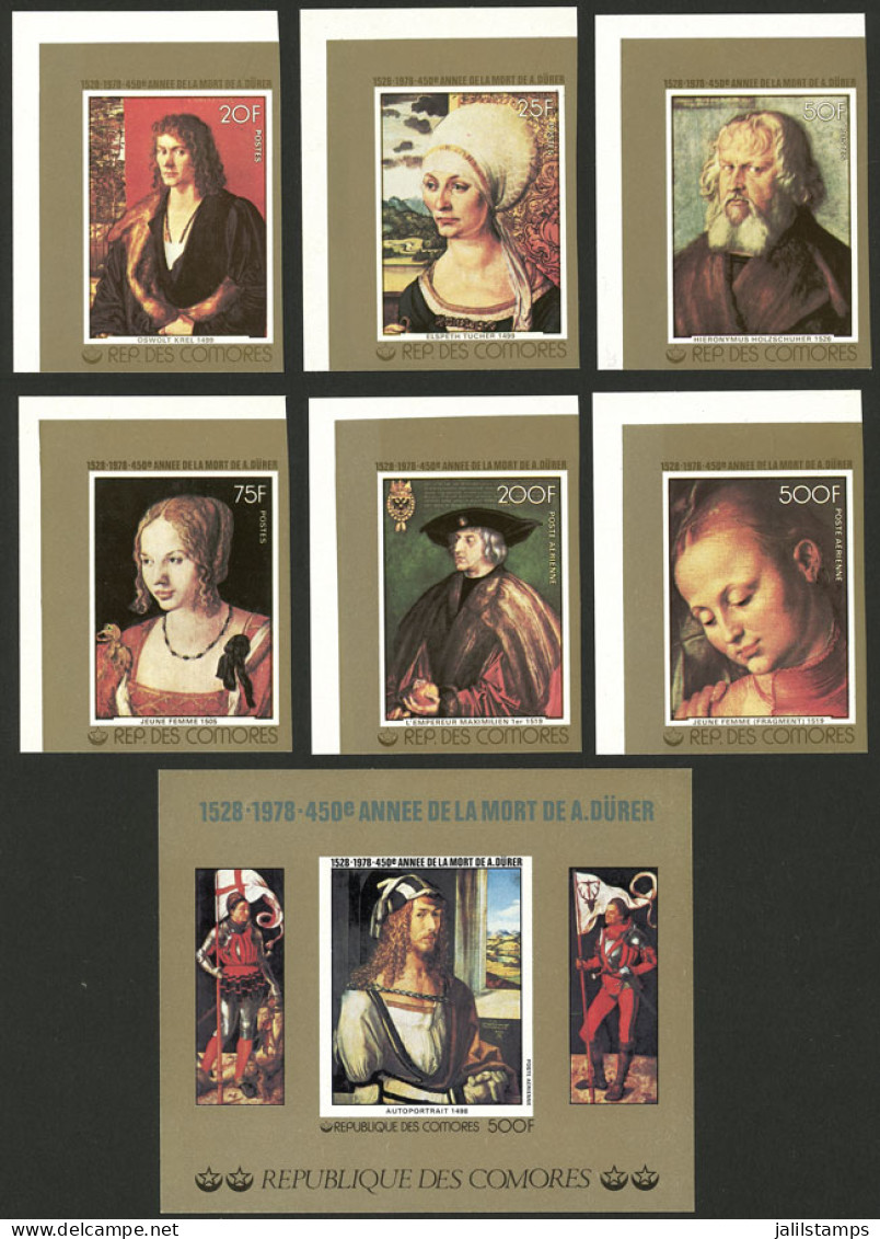 COMORO ISLANDS: Sc.308/314, 1978 Paintings By Dürer, The Set Of 6 Values + S.sheet, IMPERFORATE, MNH, Excellent Quality! - Isole Comore (1975-...)