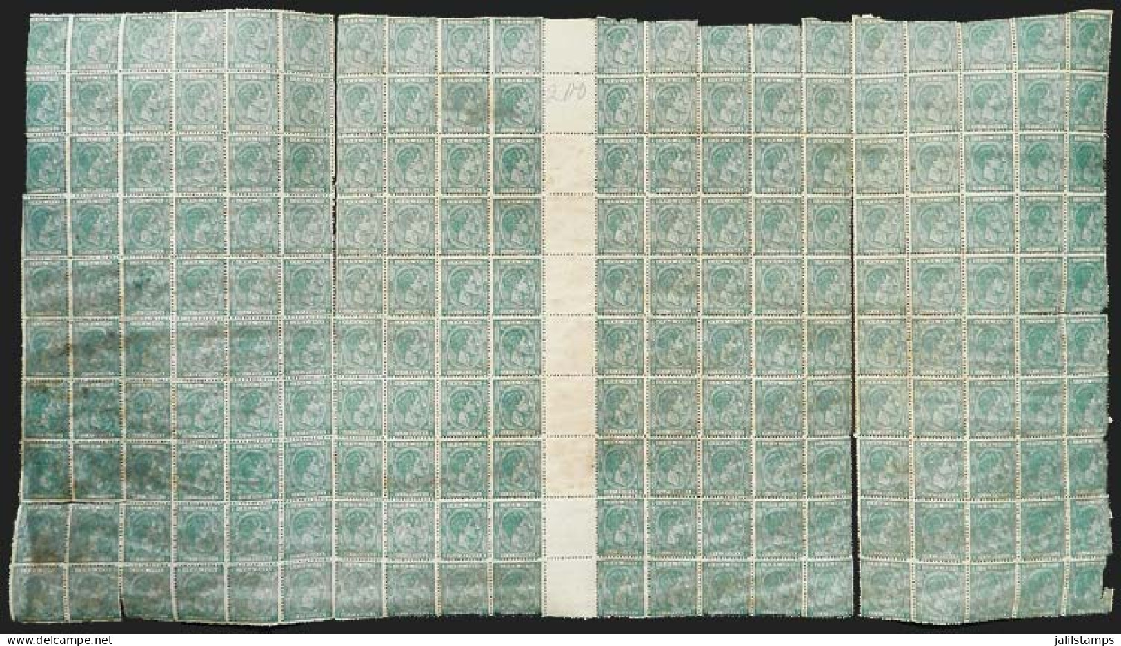 CUBA: Yvert 25, 1878 25c. DARK Green, Fantastic Block Of 200 Examples Containing 10 Gutter Pairs, Very Nice, Fine Qualit - Autres & Non Classés
