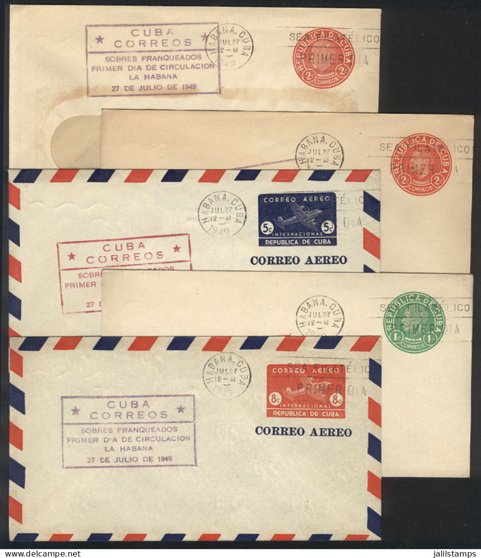 CUBA: 5 Different Postal Stationeries, All The First Day Postmark Of 27/JUL/1949, Excellent Quality! - Other & Unclassified