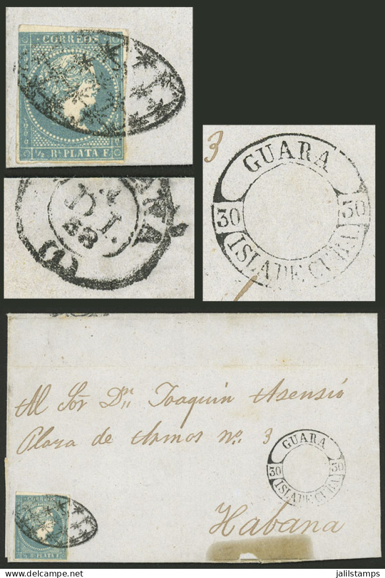 CUBA: 4/DE/1858 GUARA - Habana, Entire Letter Franked With ½ Real Plata, With Adhesive Tape Mark Below, Else Very Fine! - Autres & Non Classés
