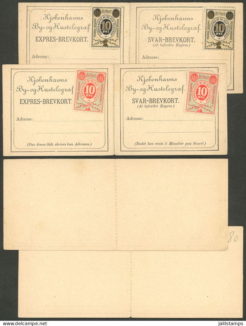 DENMARK: KIOBENHAVNS ByPost: 4 Stamps Of 10o. For Telegrams Affixed To Unused Cards, Excellent Quality! - Autres & Non Classés