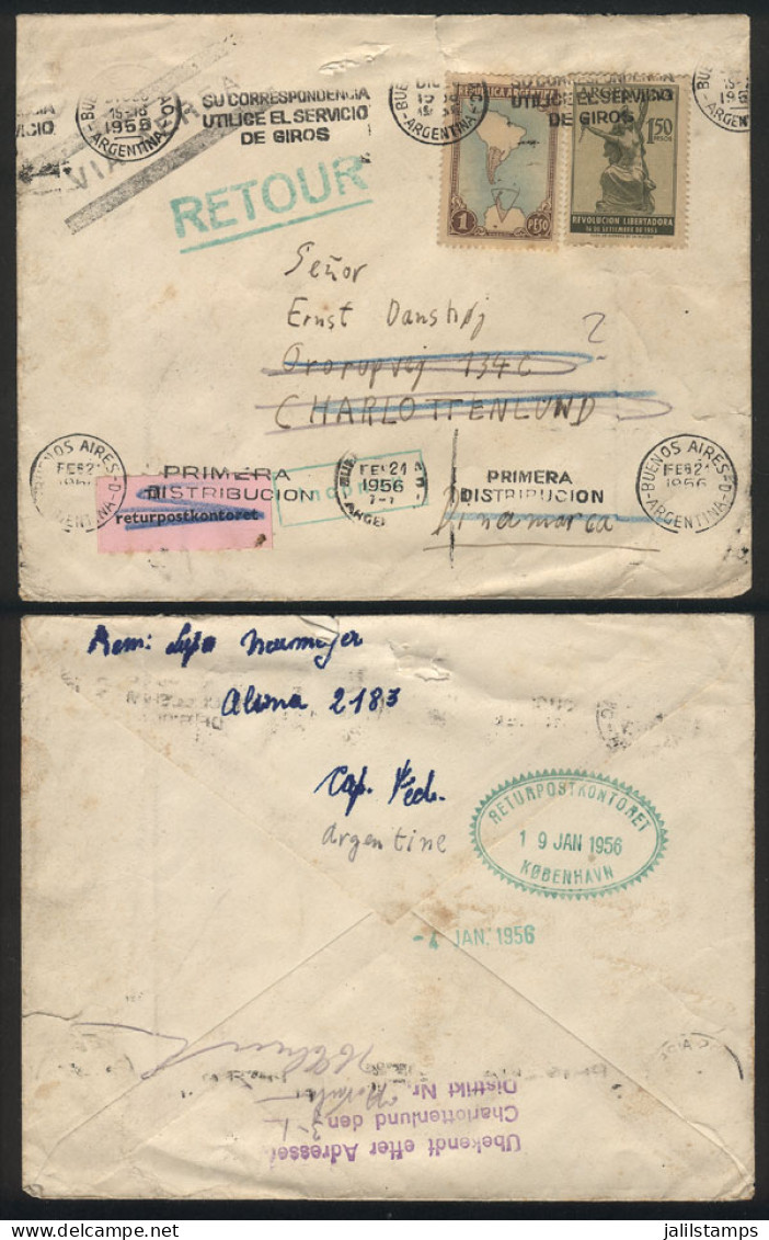 DENMARK: RETOUR LABELS AND MARKS: Cover Sent From Argentina To Charlottenlund On 23/DE/1955 And Returned To Sender With  - Other & Unclassified
