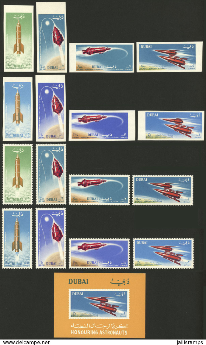 DUBAI: Sc.C28/C35, 1964 Space Exploration, The Set Of 8 Values Perforated And IMPERFORATE + Imperf S.sheet, All MNH And  - Dubai