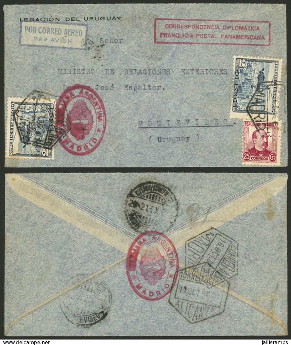 SPAIN: 16/OC/1936 Madrid - Uruguay, Diplomatic Cover Sent By Airmail Franked With 4.25 Ptas., On Back It Bears Transit M - Other & Unclassified
