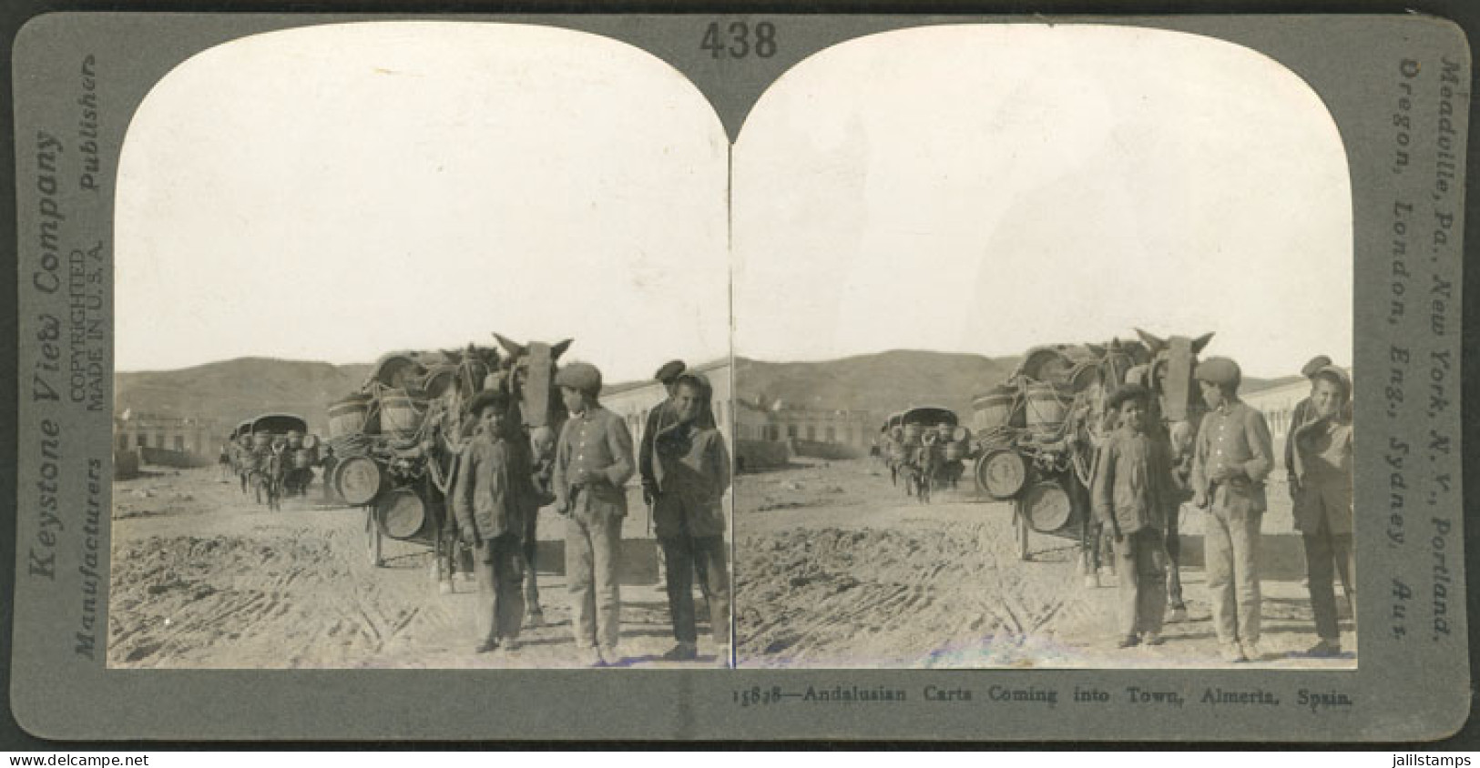 SPAIN: Old Stereo Card (circa 1900) With View Of "Andalucian Carts Coming Into Town, Ameria", Excellent Quality!" - Autres & Non Classés