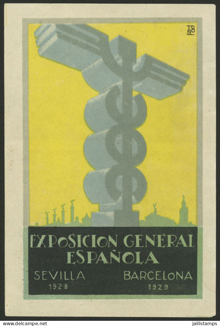 SPAIN: Small Poster (postcard Size) Advertising The General Spanish Exhibition, Sevilla (1928) And Barcelona (1929), Exc - Unclassified