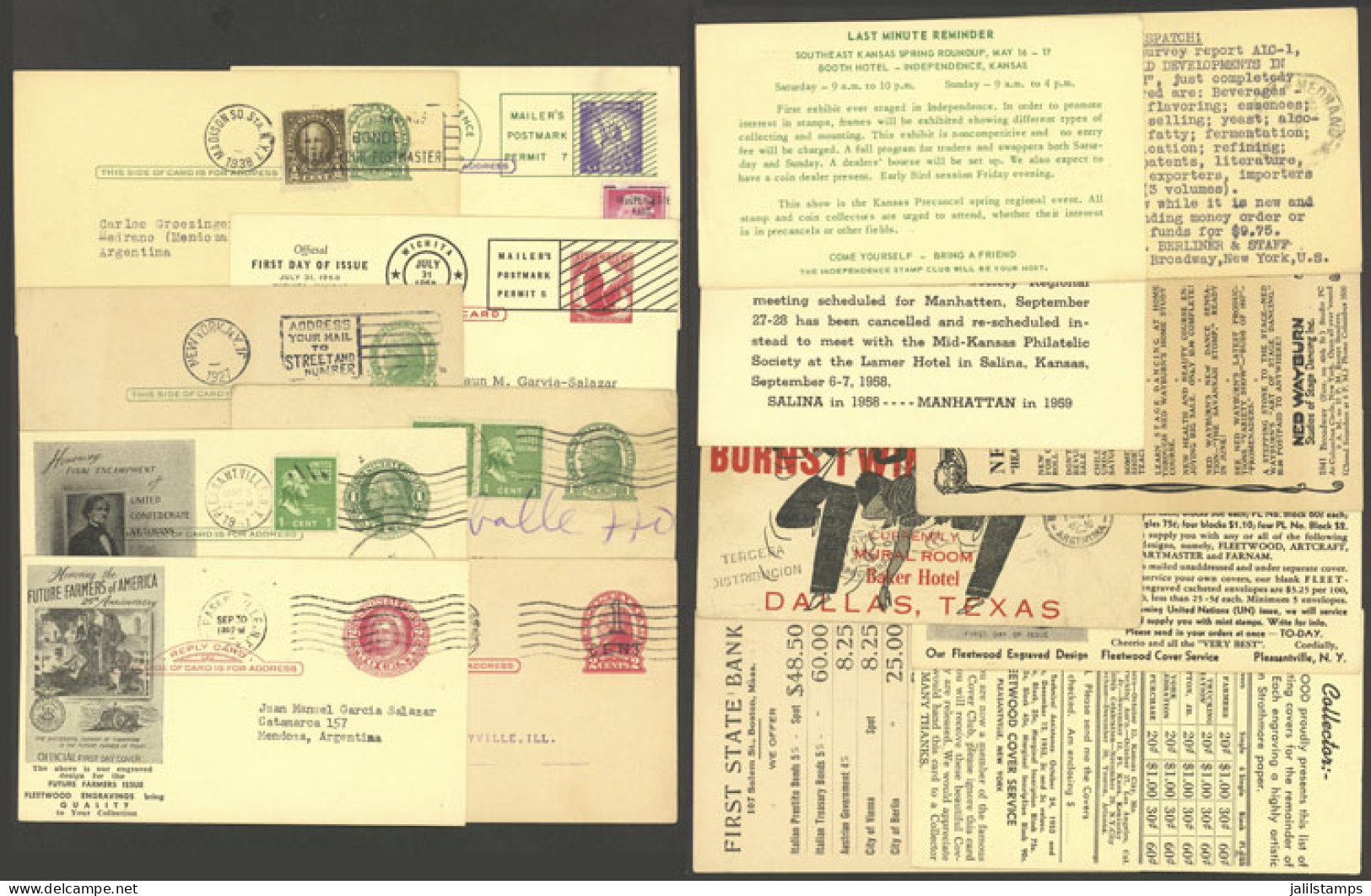 UNITED STATES: 8 Postal Cards Used Between 1927 And 1959, With Attractive Impressions On Back, Most Of Fine To VF Qualit - Marcofilie