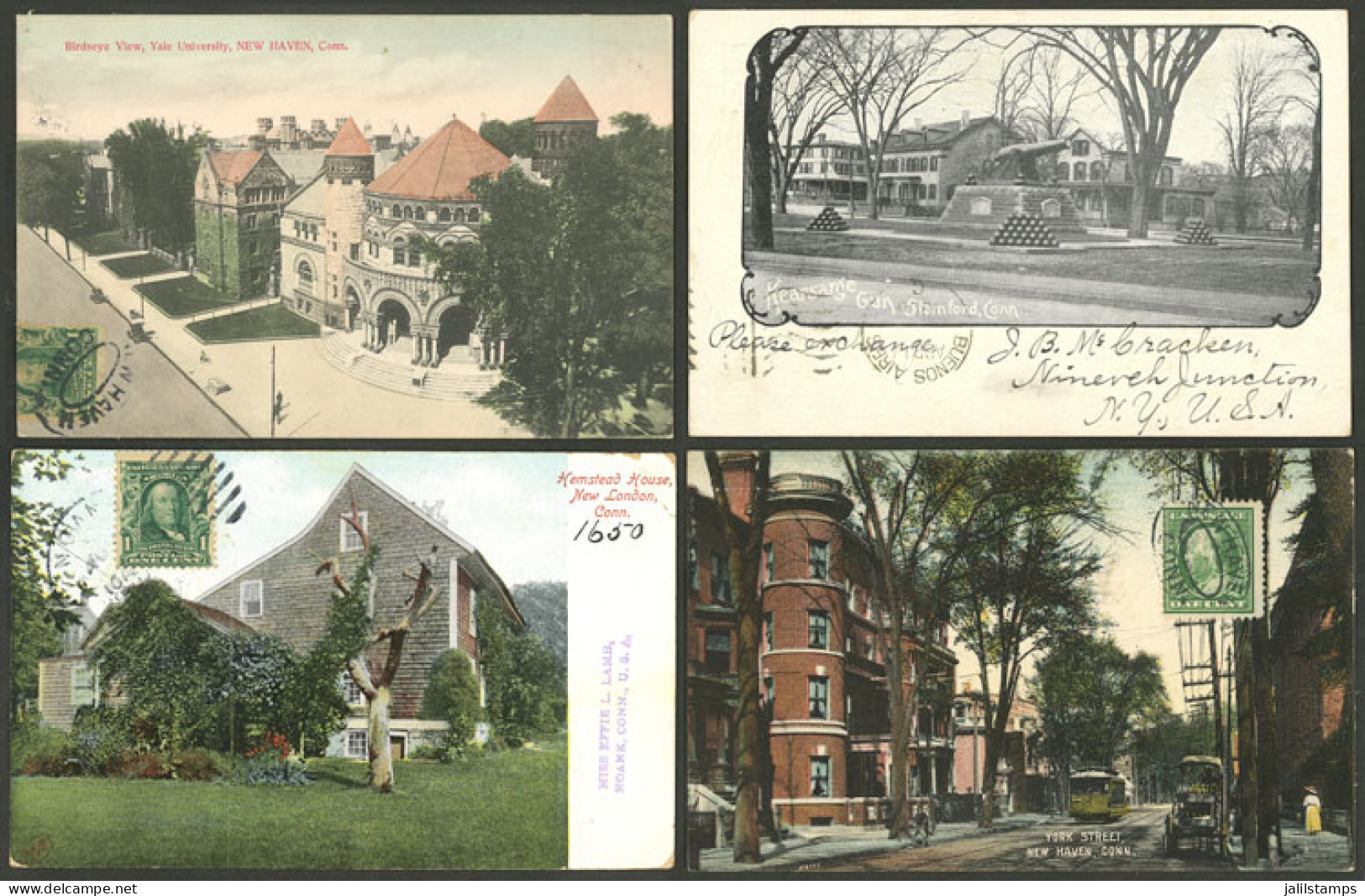 UNITED STATES: Connecticut State: 29 Old Postcards With Very Good Views, Almost All Sent To Argentina In Early Part Of X - Autres & Non Classés